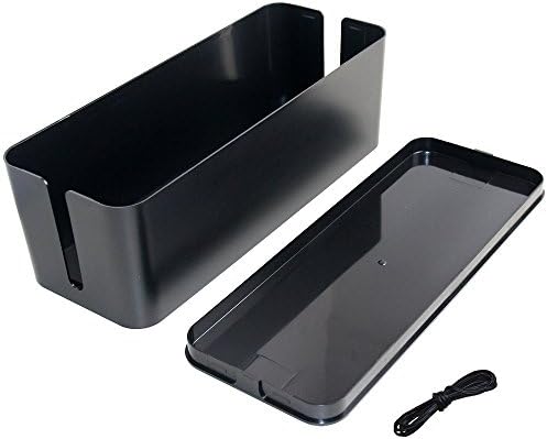 Cable Management Box Organizer - 5.25 x 6.2 x 16in,Large (Storage for Desk, TV, Computer, & USB Hub) System to Cover and Hide, Power Strips, Surge Protector, & Cords + Wire Ties (Black)
