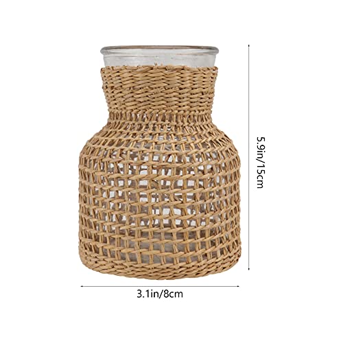 Glass Vase With Rattan Cover, Rustic Farmhouse Vase Rattan Woven Vase Decorative Floral Container Floor Standing Vase For For Wedding, Dinning, Home, Office #TOP2