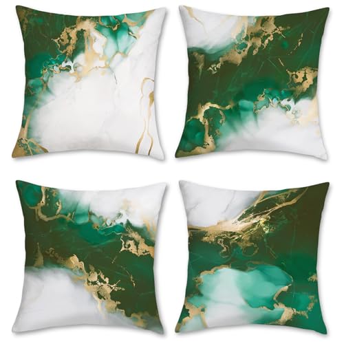 Bonhause Emerald Green Marble Cushion Covers 45 x 45 cm Both Side...