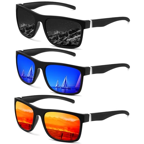 Polarized Sunglasses for Men, Mens Sunglasses Sun Glasses for Driving Fishing 3 Packs
