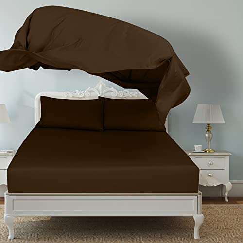 Image of Royale Linens 2 Pack Bulk Flat Sheet Set - Top Sheets - Soft 1800 Microfiber - Wrinkle & Stain Resistant - for Hotel, Massage Table, Hospital, Dorm - Full Flat Sheet Sold Separately (Full, Chocolate)