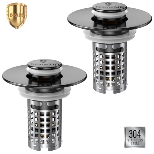 Image of Bathroom Sink Drain Strainer(2PCS), Pop-up Sink Drain Strainer with Removable Stainless Steel Strainer Basket Hair Catcher, Bathroom Sink Strainer for Bathroom Sink Stopper Replacement