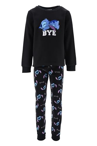 Disney Stitch Pijamas para Niñas, Camiseta y Pantalon Largo para Niñas, Diseño 'Bye' Pijama 2 Piezas Polar Suave Infantil, Talla 10 Años