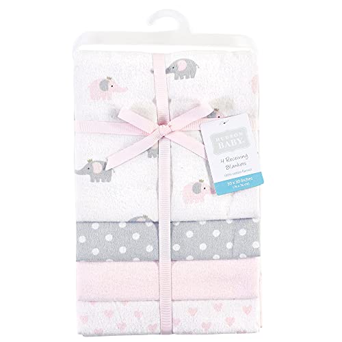 Image of Hudson Baby Unisex Baby Cotton Flannel Receiving Blankets, Pink Gray Elephant, One Size