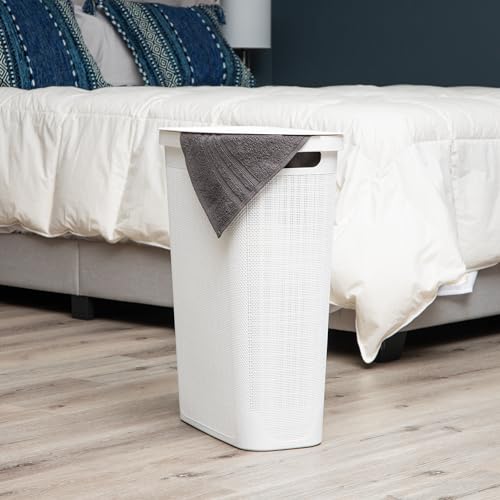 image for Mind Reader 40L Slim Laundry Hamper, Clothes Basket, Lid, Linen Design