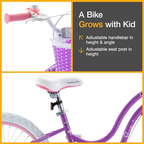 RoyalBaby Girls Bike with Training Wheels and Kickstand, Stargirl Kids Bicycle 18 Inch Toddlers to Big Kids 5-8 Years, Lavender by RoyalBaby - Image 7