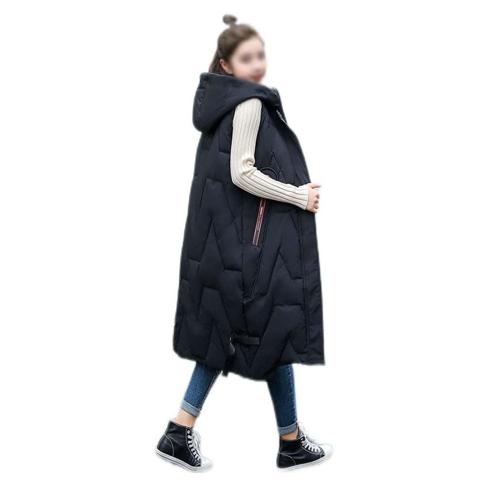 Gilet Invernale Lungo Da Donna, Con Cappuccio, Invernale, Senza Maniche, Caldo, Con Tasche, Gilet Invernale Imbottito Lungo Trapuntato Giacca Da Donna Smanicato Piumino,Nero,L