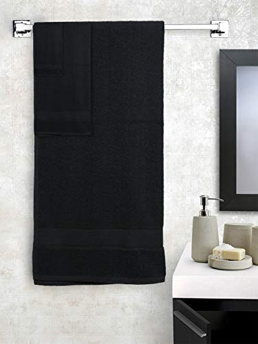 Image of Global Home 100% Cotton Bath Towel Set of 2 - 550 GSM Soft & Absorbent Towels, 140 x 70 cm Large Black Towels for Bathroom, Gym, Spa, Hotel & Home Use