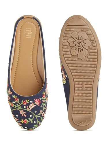 Image of OPIVE's Mehandi Women's Mojari Jutti Ethnic Punjabi Juttis Traditional Flat Embroidered Canvas Fancy Bellies Comfortable Sole for Womens & Girls