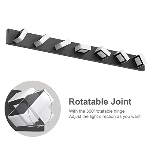 Image of Ralbay 46 inch LED Matte Black Vanity Lights 7 Lights Acrylic Metal Black Modern Vanity Lights Black Bathroom Lighting Fixtures Over Long Mirror (Natural White Light 4500K)