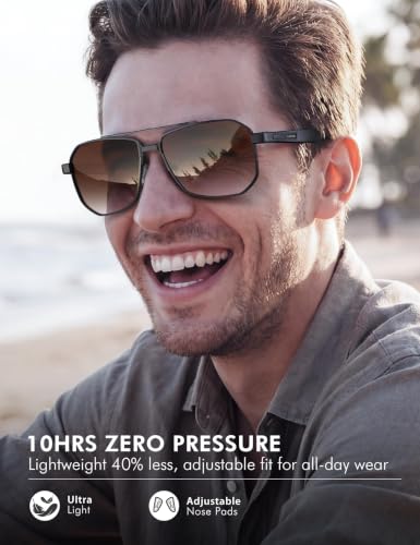Image of Luenx Aviator Polarized Sunglasses for Men: Square UV400 Driving | Big Head Fit,Adjustable Nose Pads,Lightweight,Anti-slip,Impact-resistant,Scratch-Resistant,Glare Reduction,Gift-Ready Set