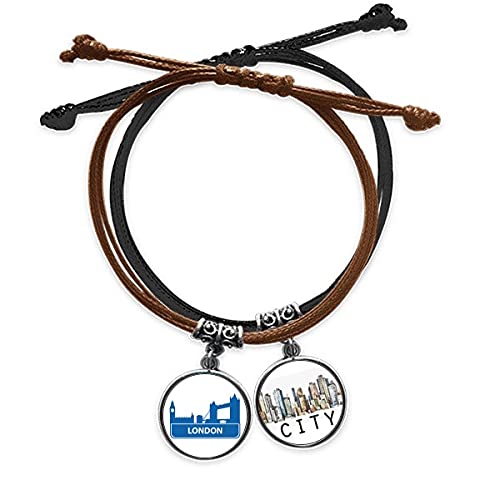 Bracelet cuir bleu Londres Angleterre avec chaîne de main en corde