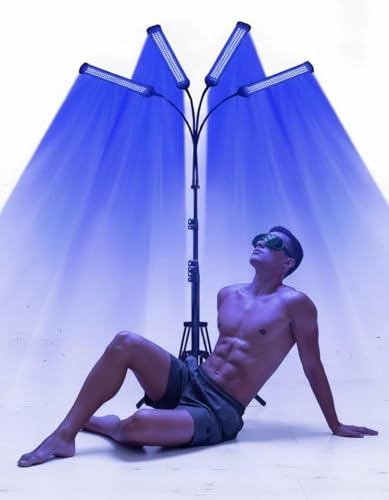 JITESY Lampa do opalania, 432 diody LED, podwójna długość fali 460 NM i 490 NM, solarium do twarzy i ciała, 60 W, 5 poziomów jasności, 2 tryby, stojak z regulacją wysokości