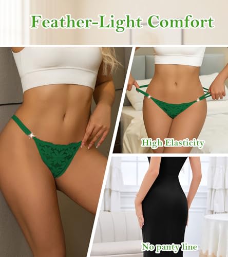 Image of Banamic Sexy Thongs for Women G-String Thongs with Double Straps Panties | Floral Pattern, Lace Breathable Fabrics, Elastic, All-Day Comfort for Romantic Dates, Daily Wear