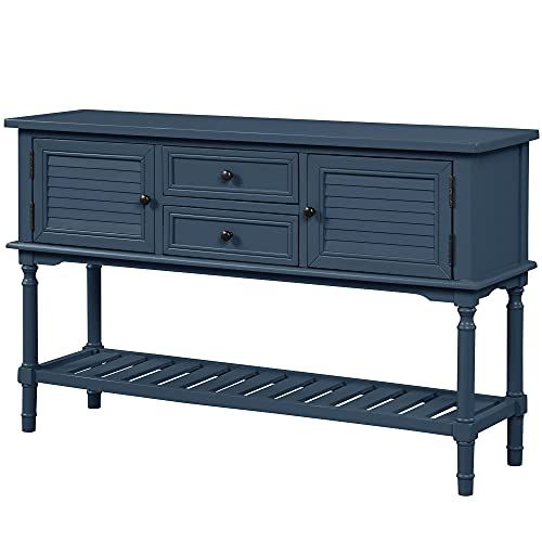 Amposei Farmhouse Console Sofa Table 47’’ Wood Buffet Sideboard Storage Cabinet With Drawers And Open Shelf For Living Room Entryway Bedroom Kitchen (Navy Blue) #TOP2