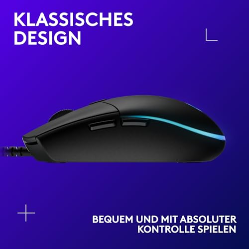 Logitech G203 Gaming-Maus mit anpassbarer LIGHTSYNC RGB-Beleuchtung, 6 programmierbare Tasten, spieletauglicher Sensor, Abtastung mit 8.000 DPI, Geringes Gewicht - Schwarz