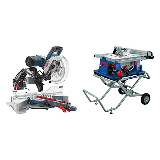 BOSCH CM10GD Compact Miter Saw - 15 Amp Corded 10 In. Dual-Bevel Sliding Glide Miter Saw with 60-Tooth Carbide Saw Blade & 10 In. Worksite Table Saw with Gravity-Rise Wheeled Stand 4100XC-10