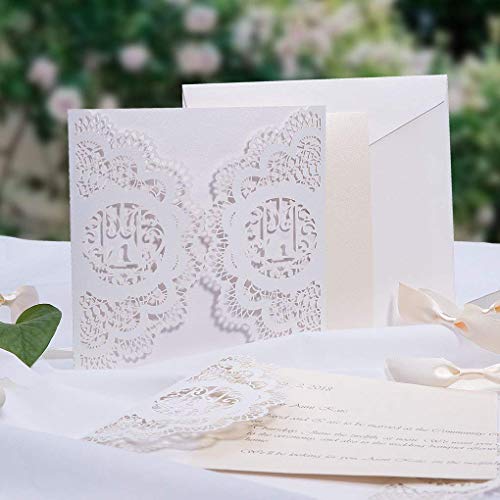 JinSu bruiloft uitnodigingskaarten, lasergesneden huwelijksfeest, uitnodigingskaarten met bedrukbaar papier en… - Image 6
