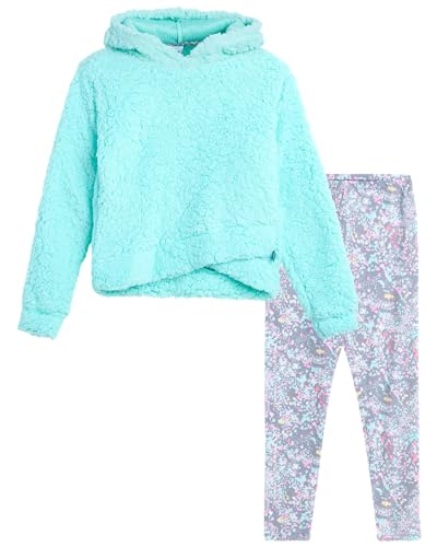 Image of RBX Girls Active Pants Set 2 Piece Quarter Zip Sweatshirt & Leggings (7-16) | Cozy Sherpa Fleece Fabric, Curved Twist-Front Hem, Elastic Stretch Leggings Waistband, Coordinated Two-Tone Colorway