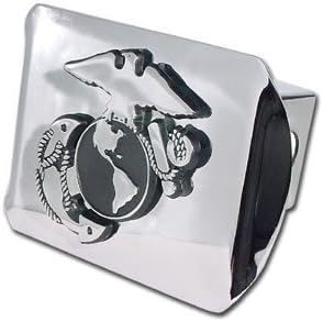 United States US Marine Corps USMC "Bright Polished Chrome with Chrome “EGA” Emblem" Trailer Hitch Cover Fits 2 Inch Auto Car Truck Receiver