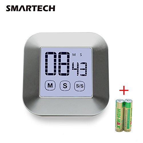 SMARTECH Digital Kitchen Timer, Touchscreen Cooking Timer with Big Digits, Loud Alarm, Magnetic Back, Auto Memory, Stopwatch, Countdown Pocket Kitchen Timer for Baking Food Sports Games Office