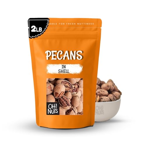 Oh! Nuts Pecans in Shell - Raw - 100% Natural - 2 lb - High-Protein Pecans - Packed in New York Zip-Seal Bag for Exceptional Freshness