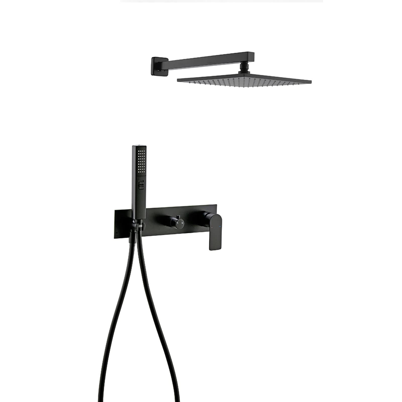Set Rubinetto Doccia Nero, Sistema a Parete, soffione a Pioggia e doccetta 2 in 1, Miscelatore per Bagno con Maniglia Singola, Ottone, 12 pollici/10 Pollici