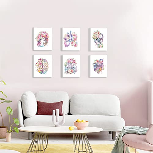 Chditb Medical Anatomical Art Set 6(8”X10”) Vintage Gothic Human Anatomy Poster, Biology Floral Skeleton Classroom Wall Art Shabby Gift For Nurses Doctors Physicians Assistant Pa Skull Posters Framed #TOP4