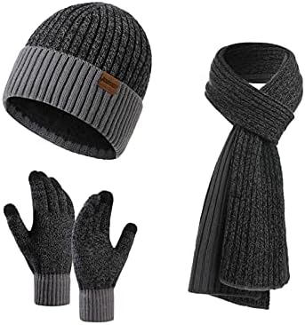 Winter Hats Scarf for Men with Touchscreen Gloves Warm Men's Scaves and Beanie Hat Themal Gloves Set
