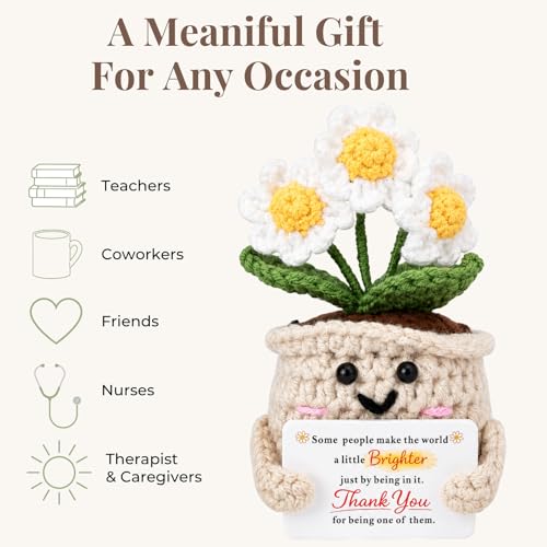 Image of Thank You Gifts for Women, Crochet Daisy Appreciation Gift, Handmade Flower Desk Decor, Teacher Coworker Nurse Therapist Gift, Encouragement Keepsake for Friend, Office Decor
