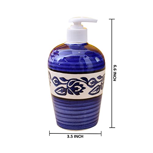 Image of Ceramic Liquid Soap Dispenser, 450 ml, Blue | Refillable Pump Bottle for Hand Wash, Lotion, Shampoo & Kitchen Use, 1 Piece