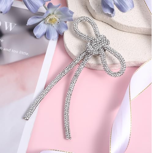 Image of Rhinestone Bow Brooch Pin for Women, Vinage Sparkly Bow Brooch Long Tassel Lapel Pins Vinage Sparkly Crystal Bowknot Corsage for Clothes Accessories Wedding Party Jewelry