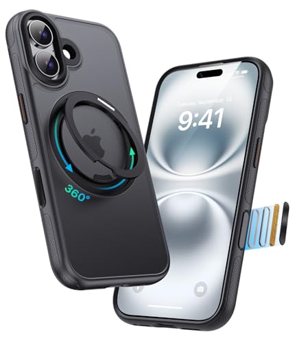 Image of for iPhone 16 Case, Compatible with MagSafe, Slim Shockproof Military-Grade Rugged Protective Case with Stand, Camera Control, Comfort Grip (A-Black, iPhone 16)