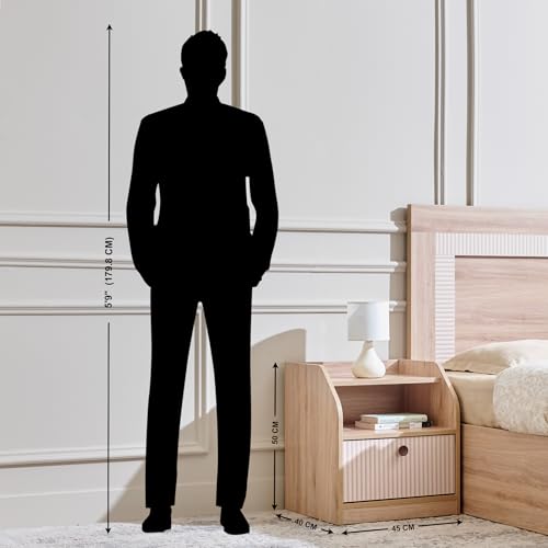Image of Home Centre | Lexus Bedside Table with Drawer | Engineered Wood | Oak | 1 Year Warranty
