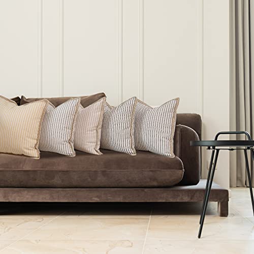 Hckot Farmhouse Decorative Throw Pillow Covers 18X18 Inch, Pack Of 2 Khaki And Beige Striped Linen Trimmed Edge Pillow Cases For Couch Sofa Chair Bedroom Modern Decor,Khaki #TOP4