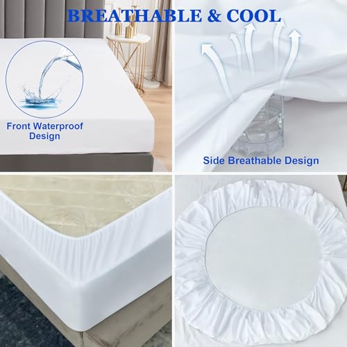Image of 100% Waterproof Mattress Protector | Permium Cotton Mattress Skin Friendly Bed Cover | Breathable & Non-Allergenic Ultra Soft Elastic Fitted Bed Protector | 78x60 Inch, Queen, White