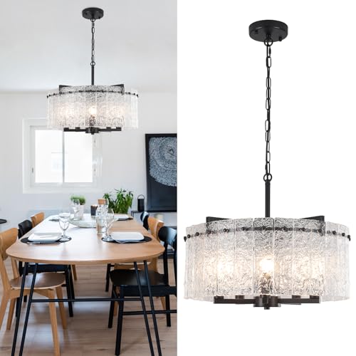 WTUOING Lámpara De Araña Cristal 5 Luces Negro Lámpara Colgante Redonda de Cristal colgante lámpara de techo moderna para Comedor dormitorio Salón Restaurante