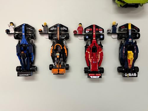 Image of 2 Pack F1 Car Wall Mount Compatible with Speed Champions Building Brick Cars | Racing Car Display Hanger with Screws Included | Durable Bioplastic Wall Holder (Wall mount with Driver Slot)