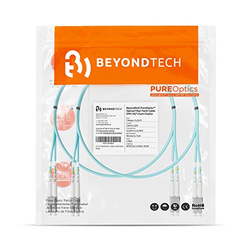 Image of BEYONDTECH 2m (6.56ft) LC to LC Fiber Patch Cable - (2-Pack) UPC Multimode Duplex Fiber Optic Cable - 50 /125m core, Compatible with OM3 - 10G LSZH PUREOptics Series
