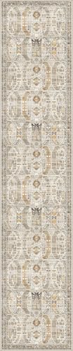 Madane Hallway Runner 3x14 - Runner Rugs 14ft Washable Entryway 14ft Rug Ruuner Vintage Kitchen Runners Non Slip Indoor Area Rug Farmhouse Carpet Runner for Bathroom Living Room Bedroom, Brown/Gold