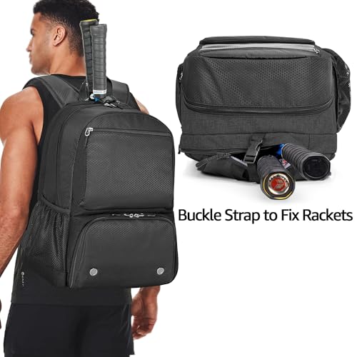 DSLEAF Tennis Backpack Holds 2 Rackets, Tennis Bag with Separate Ventilated Shoe Compartment for Pickleball Badminton Squash Sports, Black - Image 5