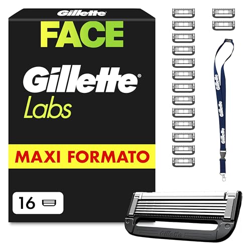 Gillette Labs Lamette, 16 Cartucce per Rasoio Barba Uomo, Multicolore