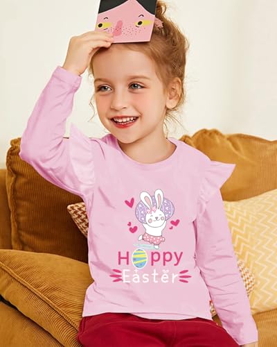 Tkria Toddler Girls Happy Easter T-Shirt Bunny Eggs Ruffle Long Sleeve Shirt Kids Tee Top 2-7T3