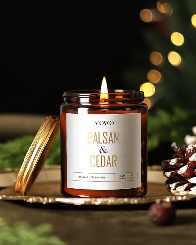 Image of AOOVOO Balsam Cedar Candle - Large Pine Scented Soy Wax Aromatherapy Candle, 9 oz