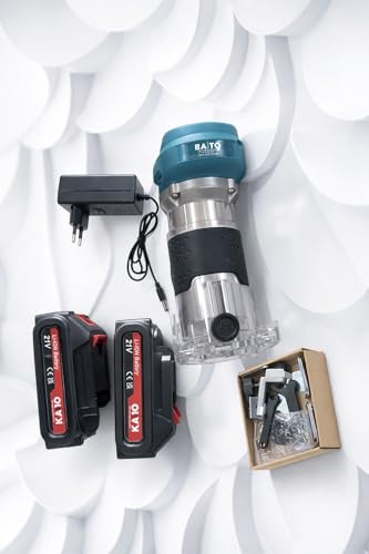 Image of KAITO 21V Cordless Wood Trimmer Machine | 30,000 RPM Brushless Router | 6 Variable Speed | Trimmer Indicator | 2 Li-ion Batteries, Fast Charger, Fixed Base | Wood Cutting, Edge Trimming & Molding Tool