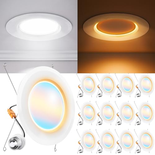 Sunco 12 Pack 6 Inch LED Recessed Lighting Retrofit with Night Light, 2700K/3000K/4000K/5000K/6000K Selectable, Dimmable Can Lights, 12W, 1000LM, Damp Rated, Retrofit Installation - ETL
