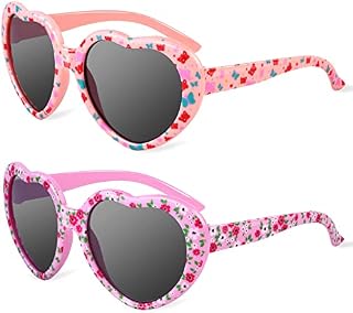 URATOT 2 Pack Girl's Heart-shape Sunglasses Kids Polarized Sunglasses Eyewear for Girls