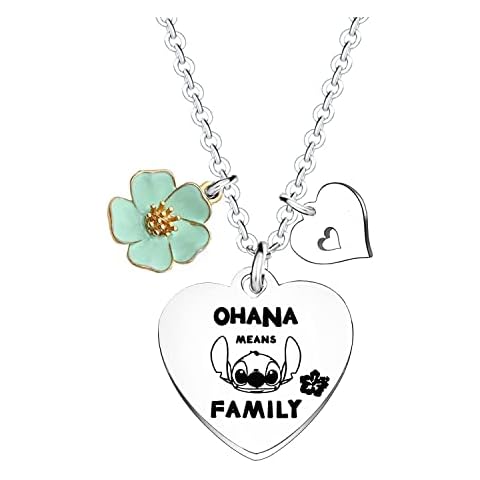 Funny Relationship Gift Stitch OHANA Necklace Gift OHANA Jewellery Necklace Gift for Daughter Niece Girls for Best Friend Friendship Gifts Necklace Cartoon Thanksgiving Day OHANA MEANS FAMILY (green) Cover