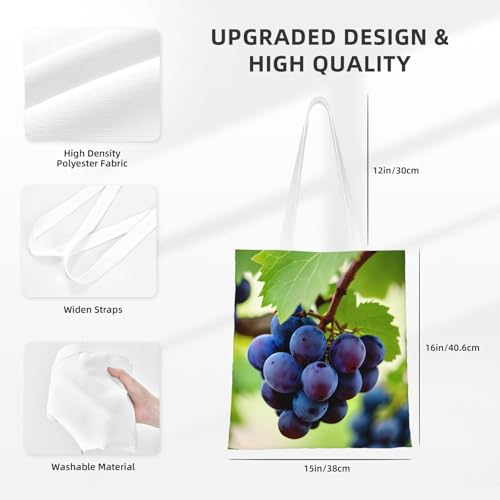 Grape Print Polyester Canvas Tote Bag, Worthy Shopping Bag, Ideal For Present And Daily Errands4