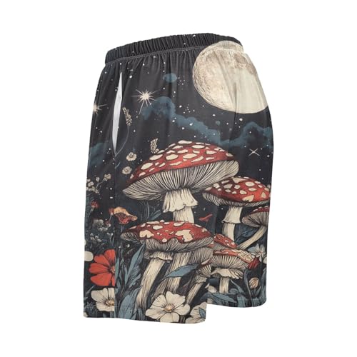 Moon Red Flower Mushroom Pajama Shorts for Men Lounge Pants Athletic Shorts Mens Short Shorts with Pockets, S-XXL3